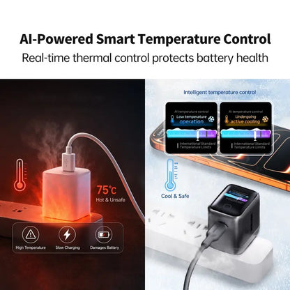 Verysun 45W Smart Display Wall Charger | Foldable Plug, Real-Time Charging Display for iPhone, iPad, MacBook