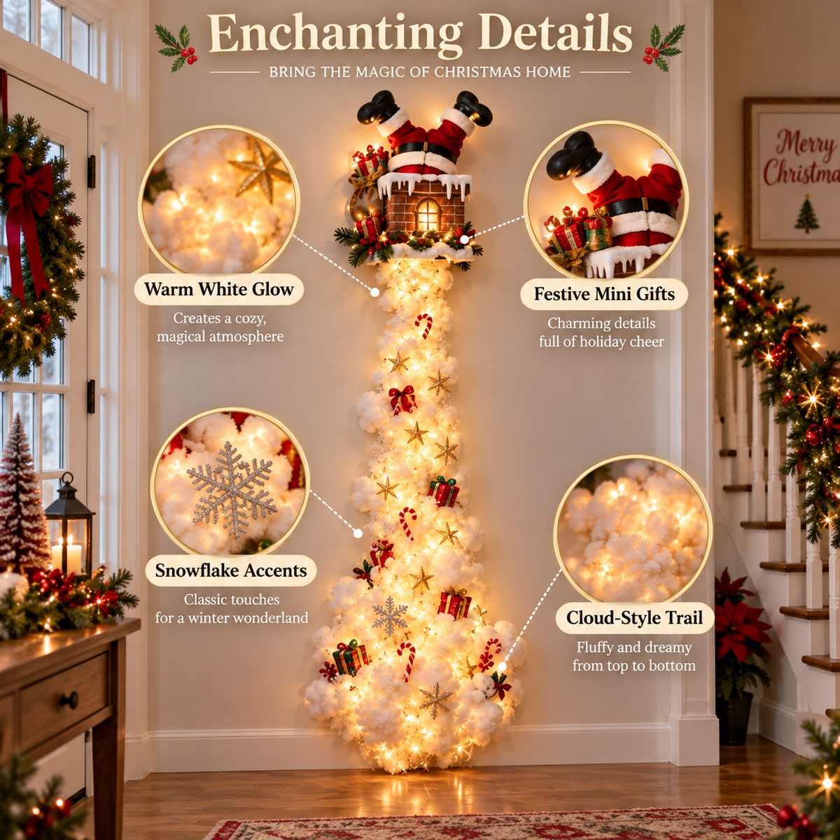 🎄 Christmas Magic Trail Wall Light – Festive LED Hanging Decor