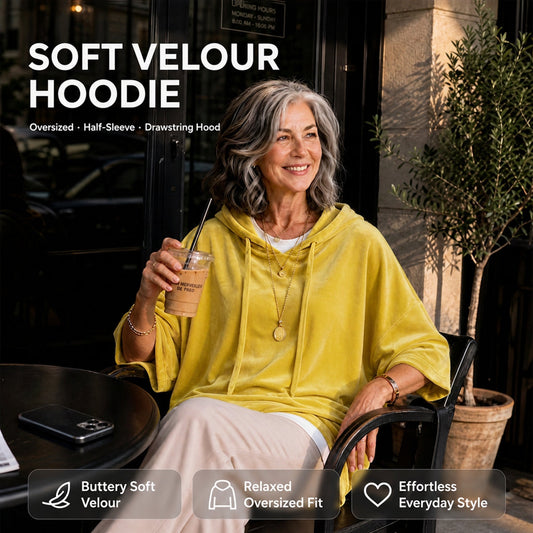 2026 New Arrival Oversized Velour Hoodie for Women, 3/4 Length Sleeves