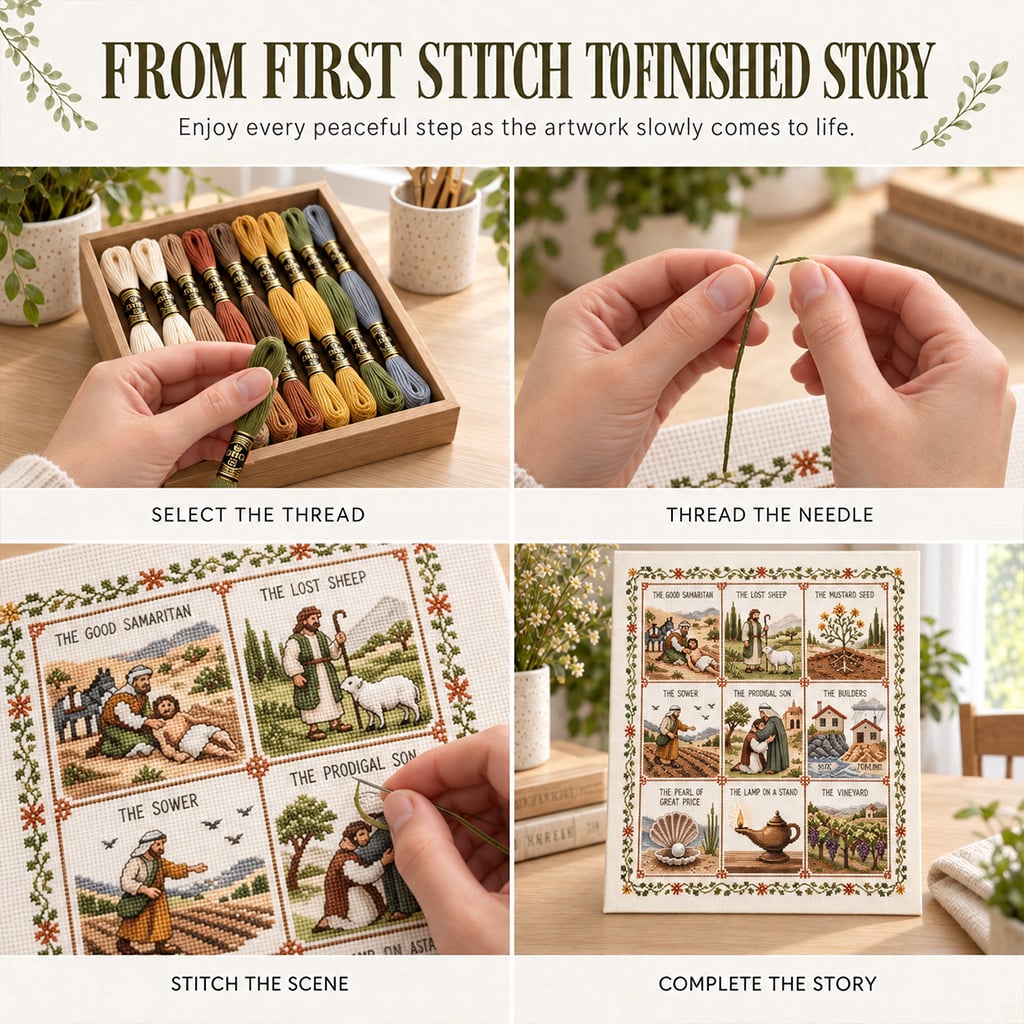 ✝️ Beginner-Friendly Life of Jesus Bible Story Cross Stitch DIY Kit | 6 Biblical Collections with Fabric, Color-Matched Floss, Needle & Pattern Guide Included 💕
