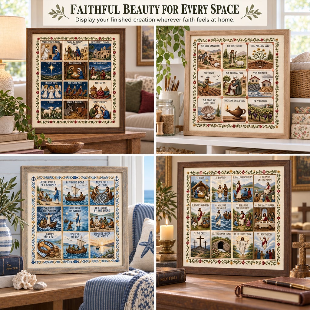 ✝️ Beginner-Friendly Life of Jesus Bible Story Cross Stitch DIY Kit | 6 Biblical Collections with Fabric, Color-Matched Floss, Needle & Pattern Guide Included 💕