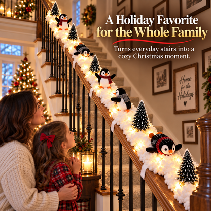 Cute Sliding Penguin Christmas Banister Decor, Winter Stair Railing Holiday Ornament for Indoor Home Christmas Decoration  >