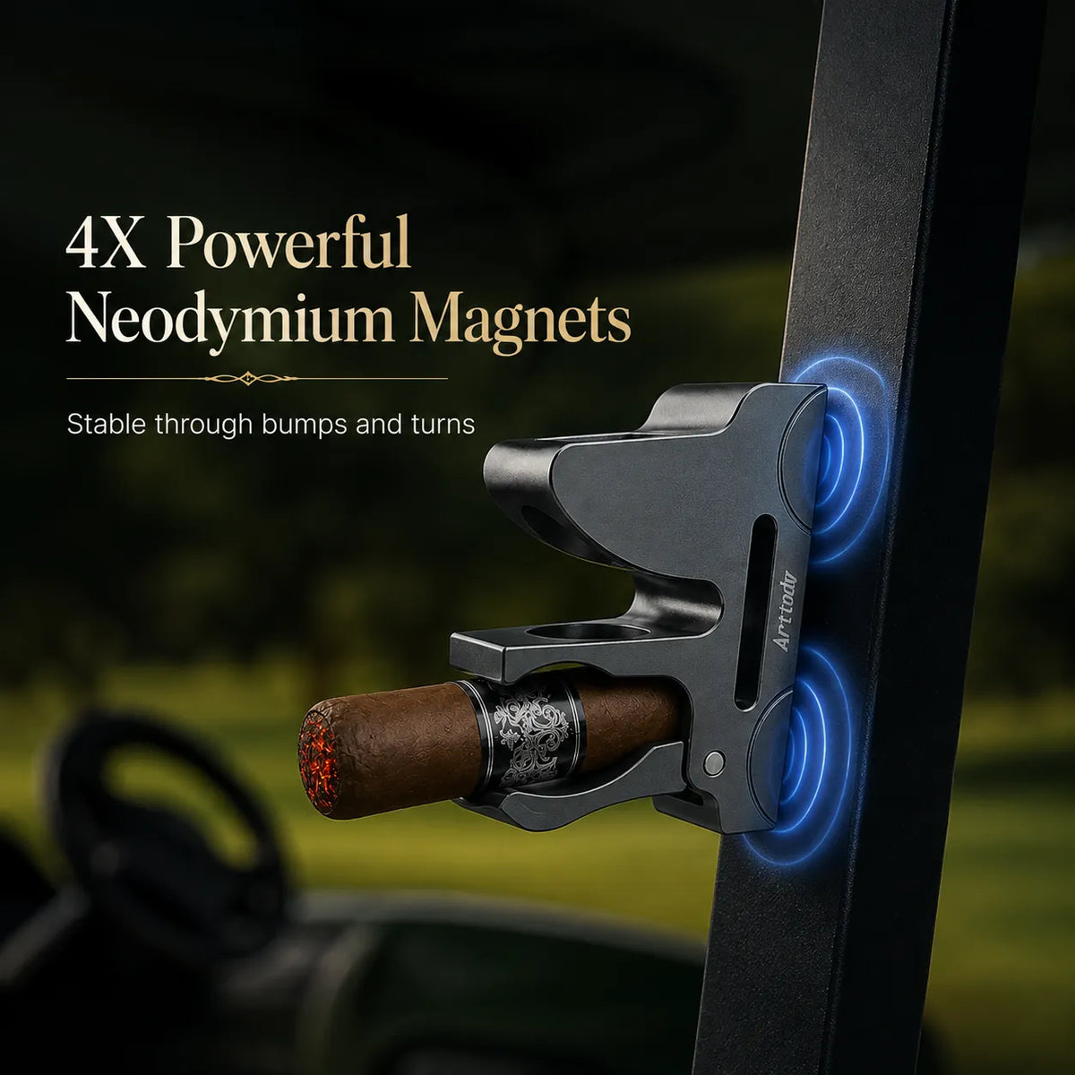 🔥Universal Magnetic Golf Cart Cigar Clip - Hands-Free Cigar Holder for Golfers, Strong Magnet Mount