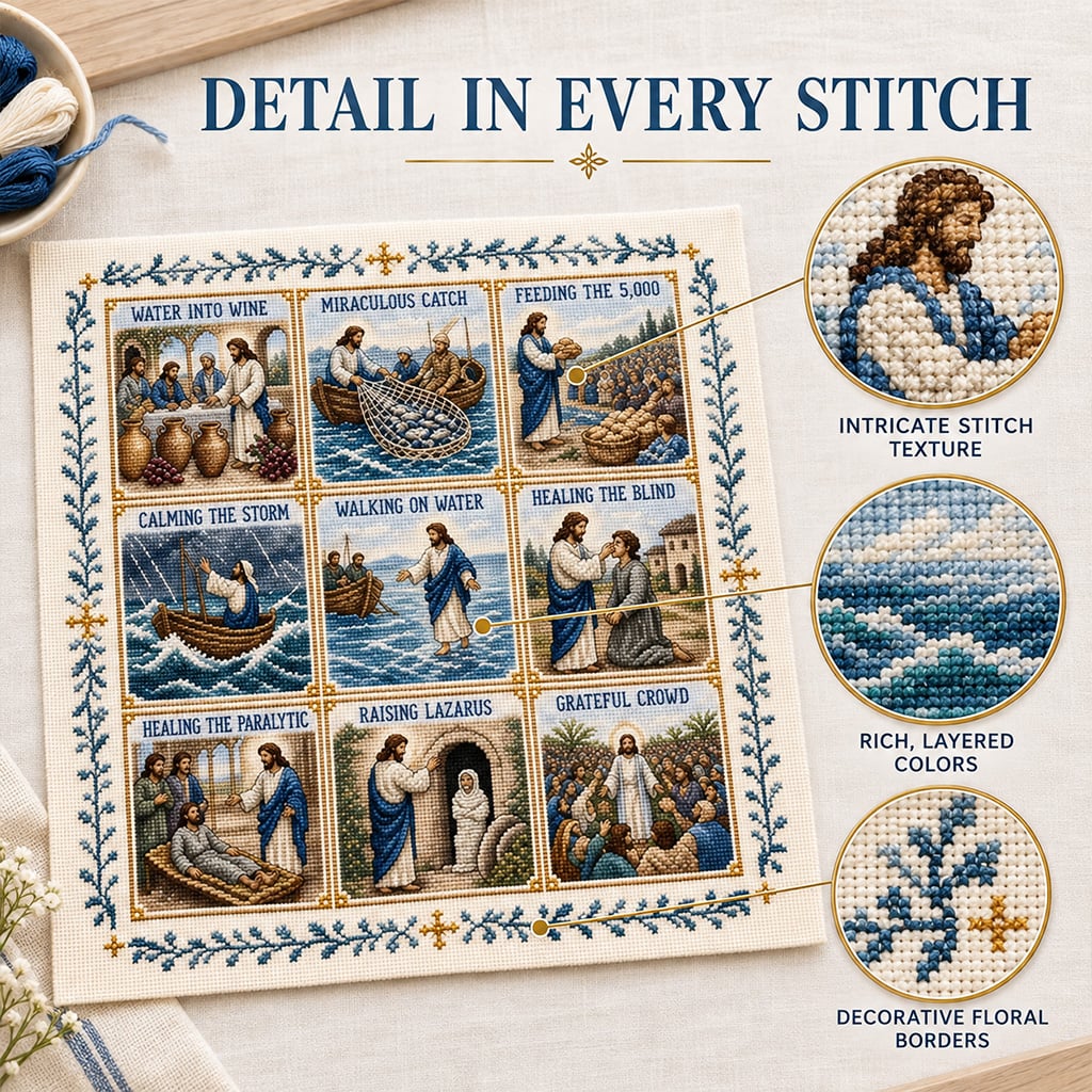 ✝️ Beginner-Friendly Life of Jesus Bible Story Cross Stitch DIY Kit | 6 Biblical Collections with Fabric, Color-Matched Floss, Needle & Pattern Guide Included 💕