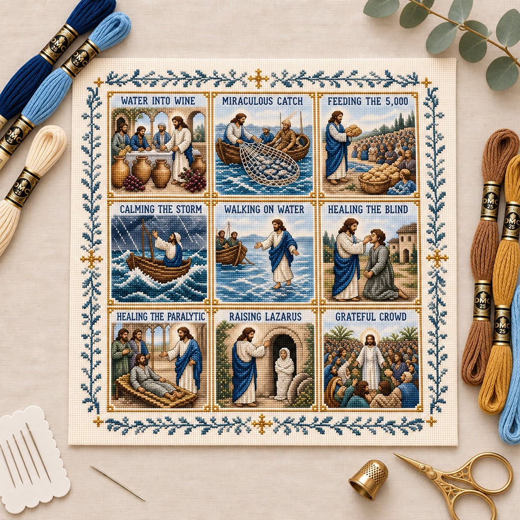 ✝️ Beginner-Friendly Life of Jesus Bible Story Cross Stitch DIY Kit | 6 Biblical Collections with Fabric, Color-Matched Floss, Needle & Pattern Guide Included 💕
