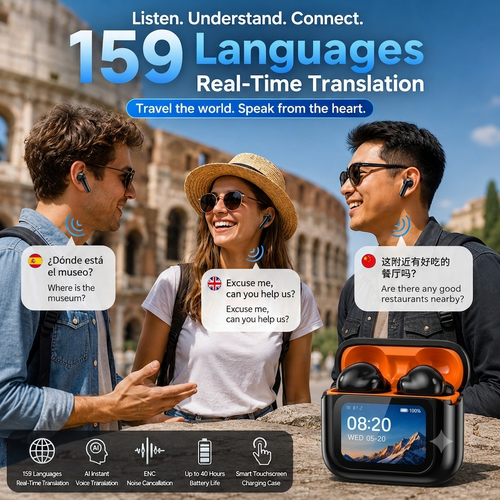 2026 New Real-Time Translation Earbuds, Wireless Bluetooth Noise Canceling Headphones for Travel & Business