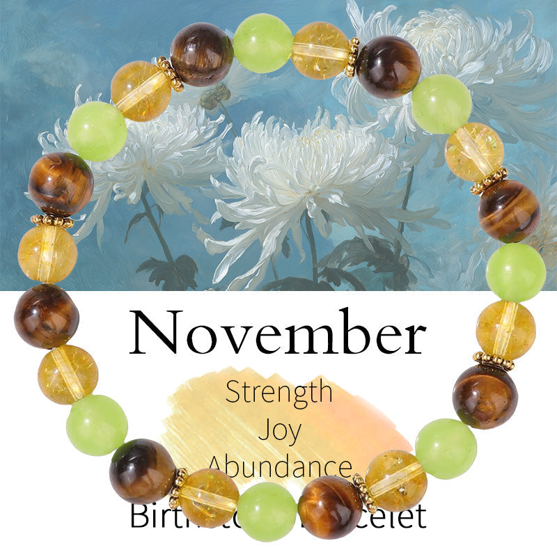 Birthstone Crystal Bracelet | Anxiety Healing Floral Monthly Gift with Card