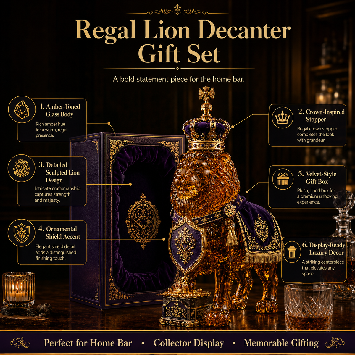 👑 87th Anniversary Royal Lion Whiskey Bottle 🦁 Regal Collector's Gift