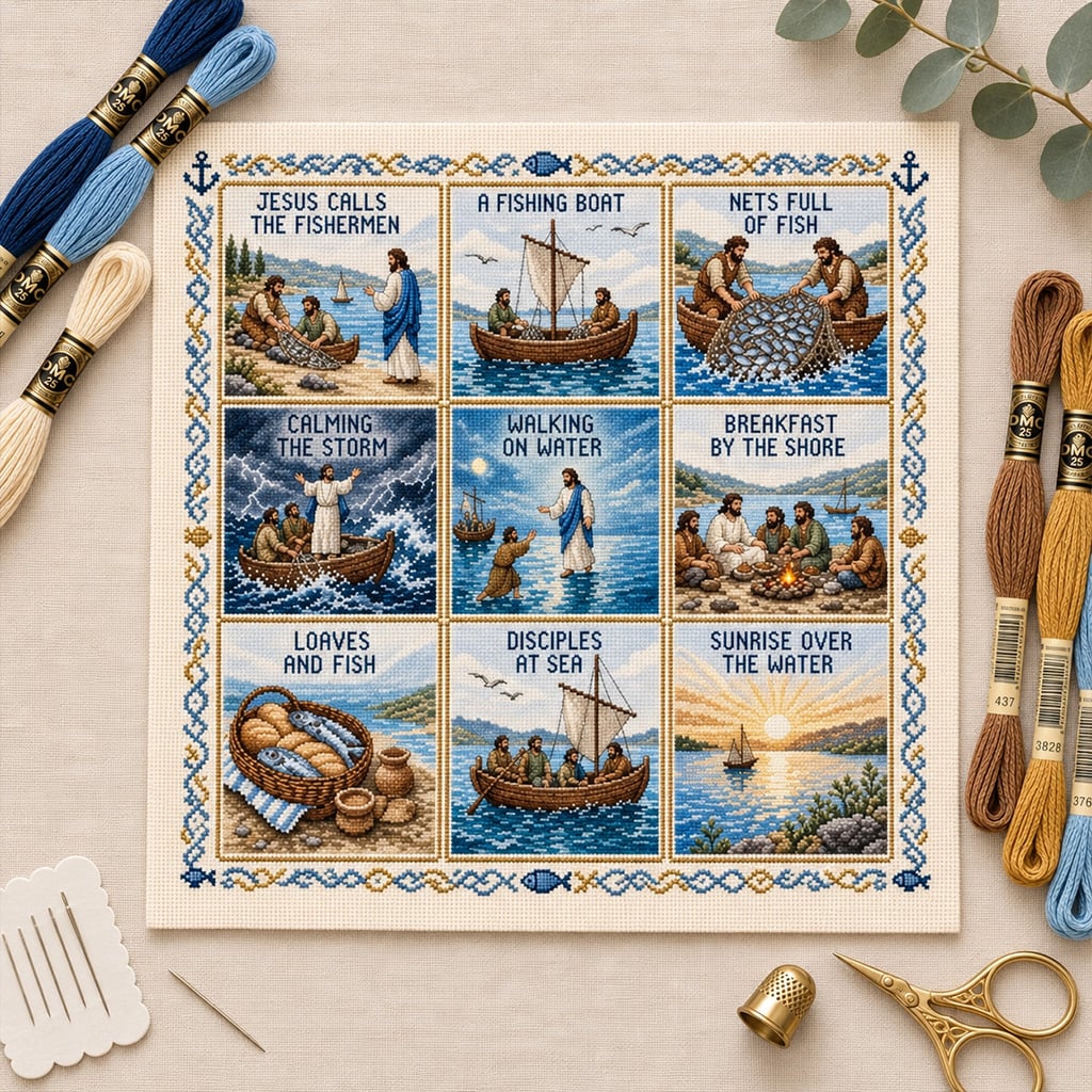 ✝️ Beginner-Friendly Life of Jesus Bible Story Cross Stitch DIY Kit | 6 Biblical Collections with Fabric, Color-Matched Floss, Needle & Pattern Guide Included 💕