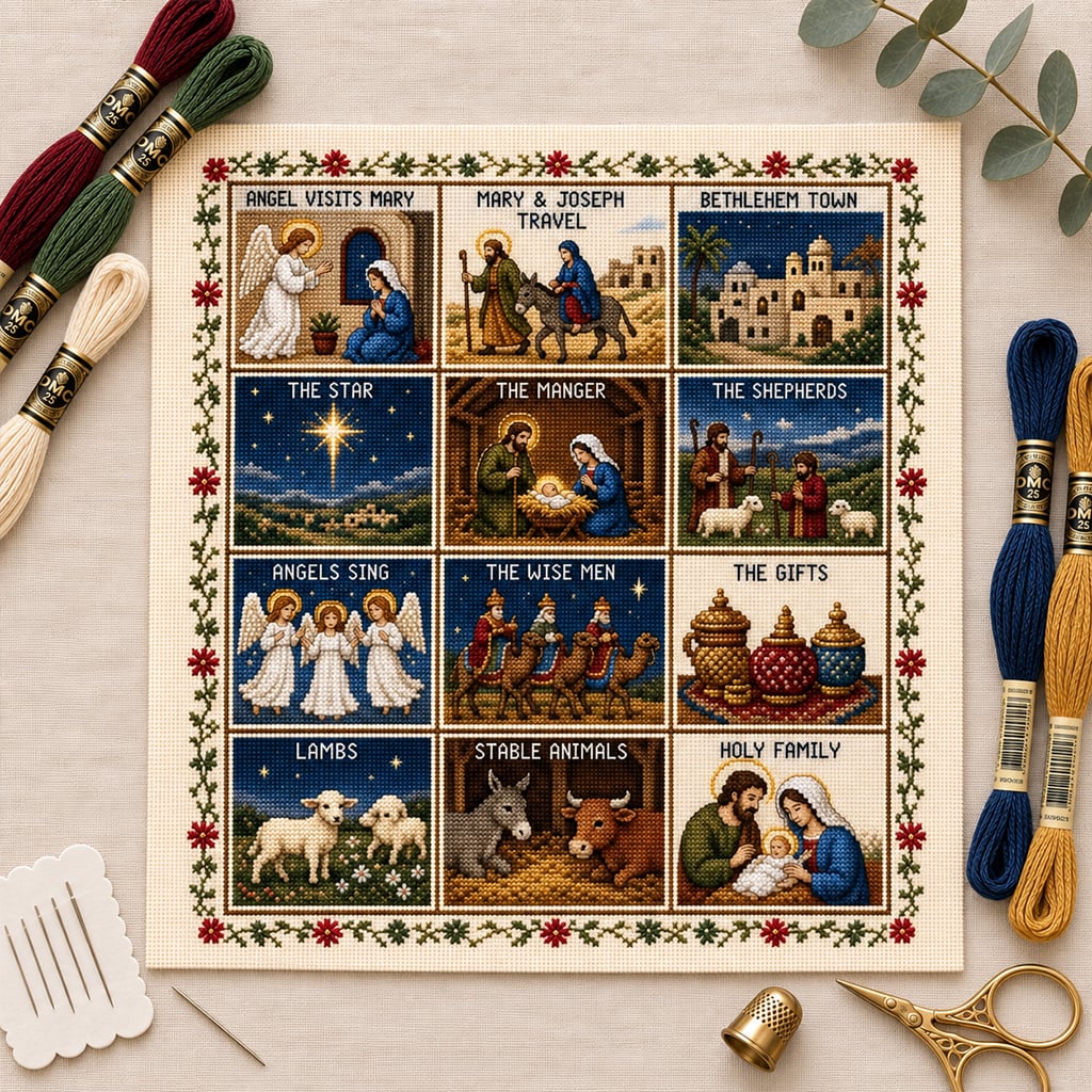 ✝️ Beginner-Friendly Life of Jesus Bible Story Cross Stitch DIY Kit | 6 Biblical Collections with Fabric, Color-Matched Floss, Needle & Pattern Guide Included 💕