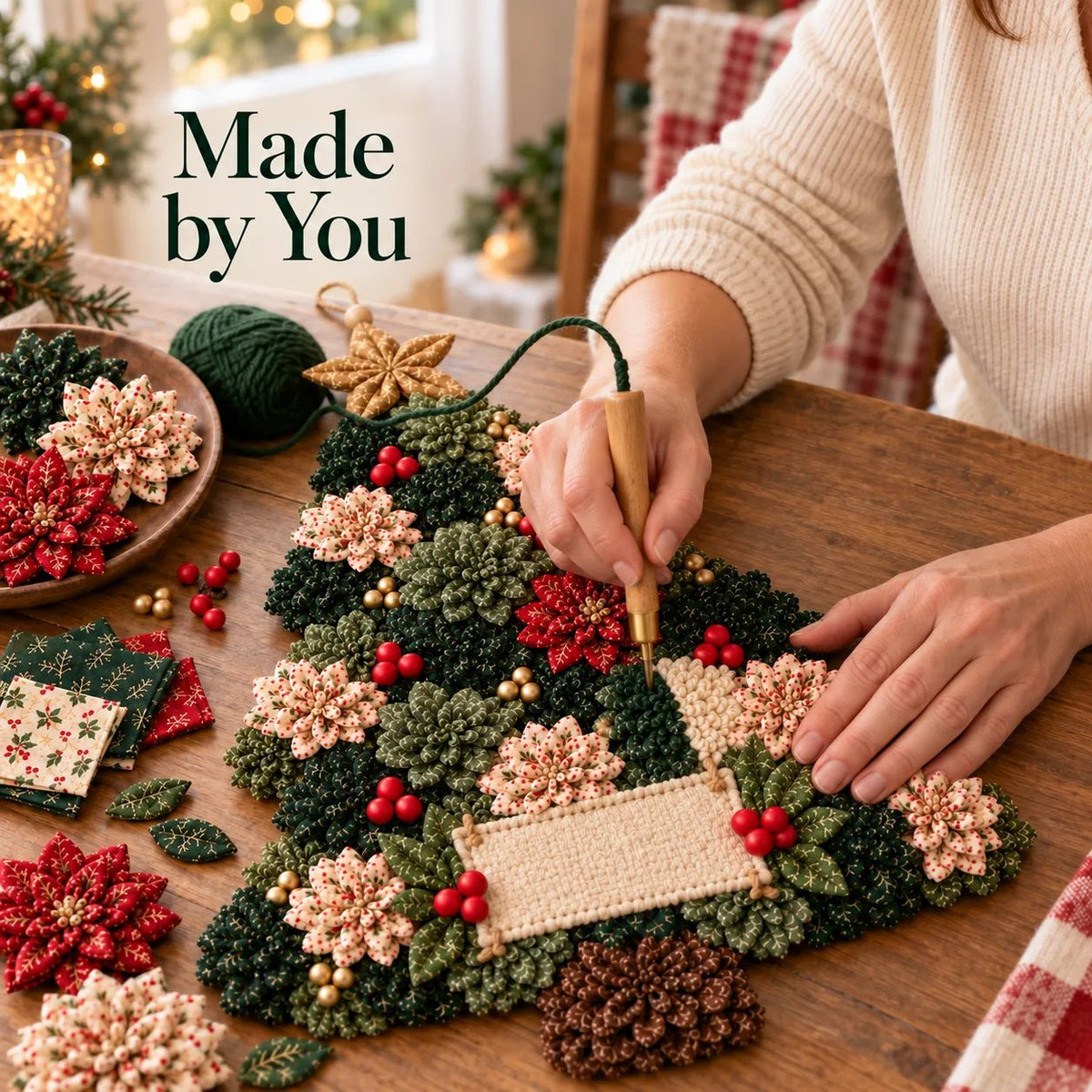 💯🎄✨Christmas Fabric Flower Door Hanging DIY Kit – Layered Holiday Décor(📦Buy 2 Free Shipping)