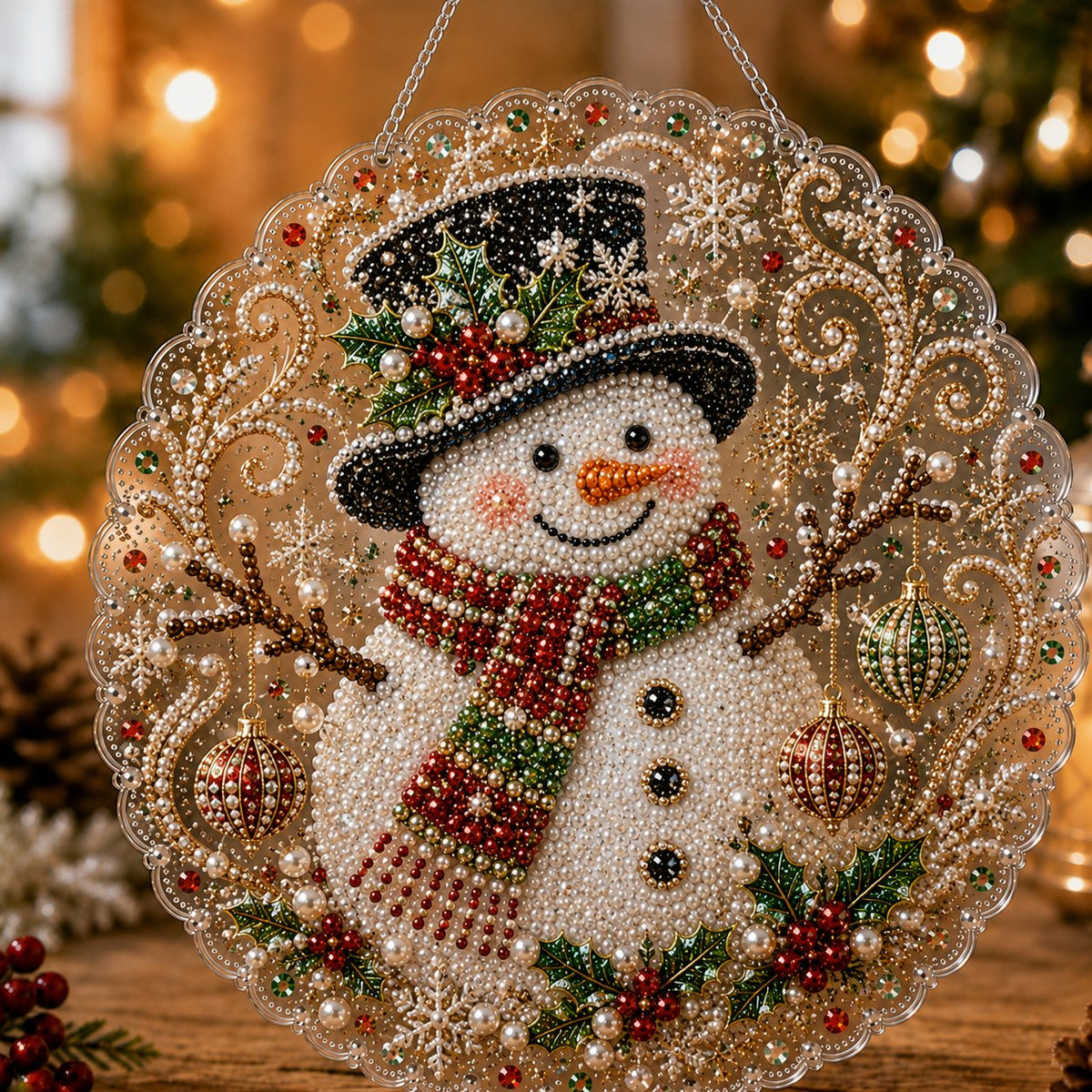 🎄 LAST DAY 49% OFF🎄 Christmas Pearl Diamond Art Hanging Ornament Kit | Luxury Flocked Canvas with Scratch-Resistant Non-Fading Pearl Beads DIY Handmade Holiday Hanging Decor 🎅💎