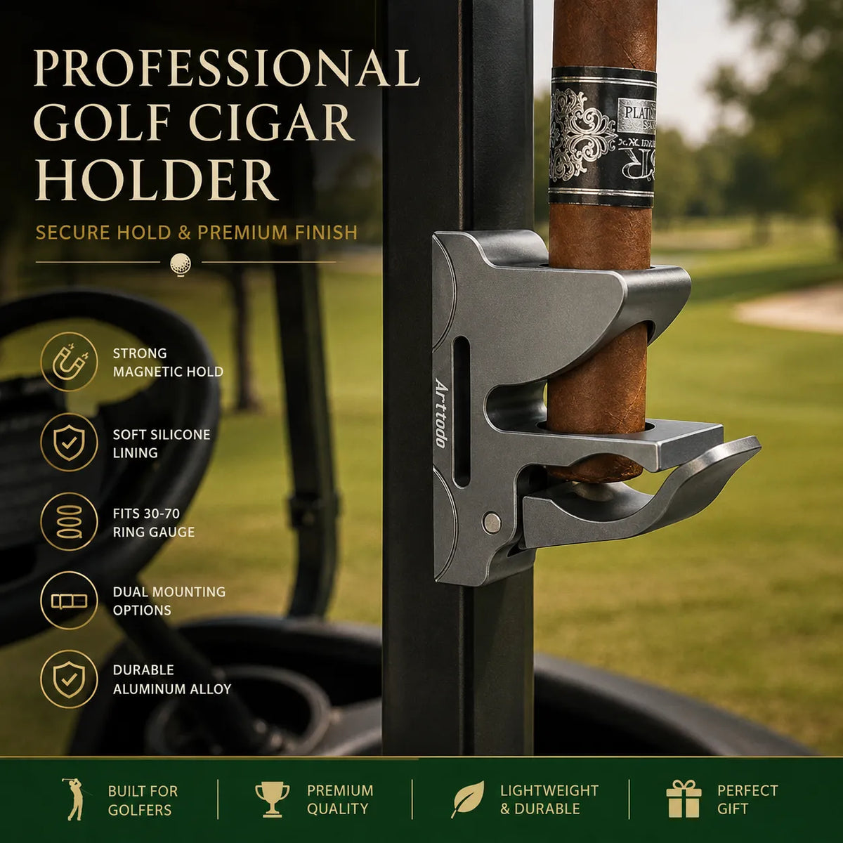 🔥Universal Magnetic Golf Cart Cigar Clip - Hands-Free Cigar Holder for Golfers, Strong Magnet Mount