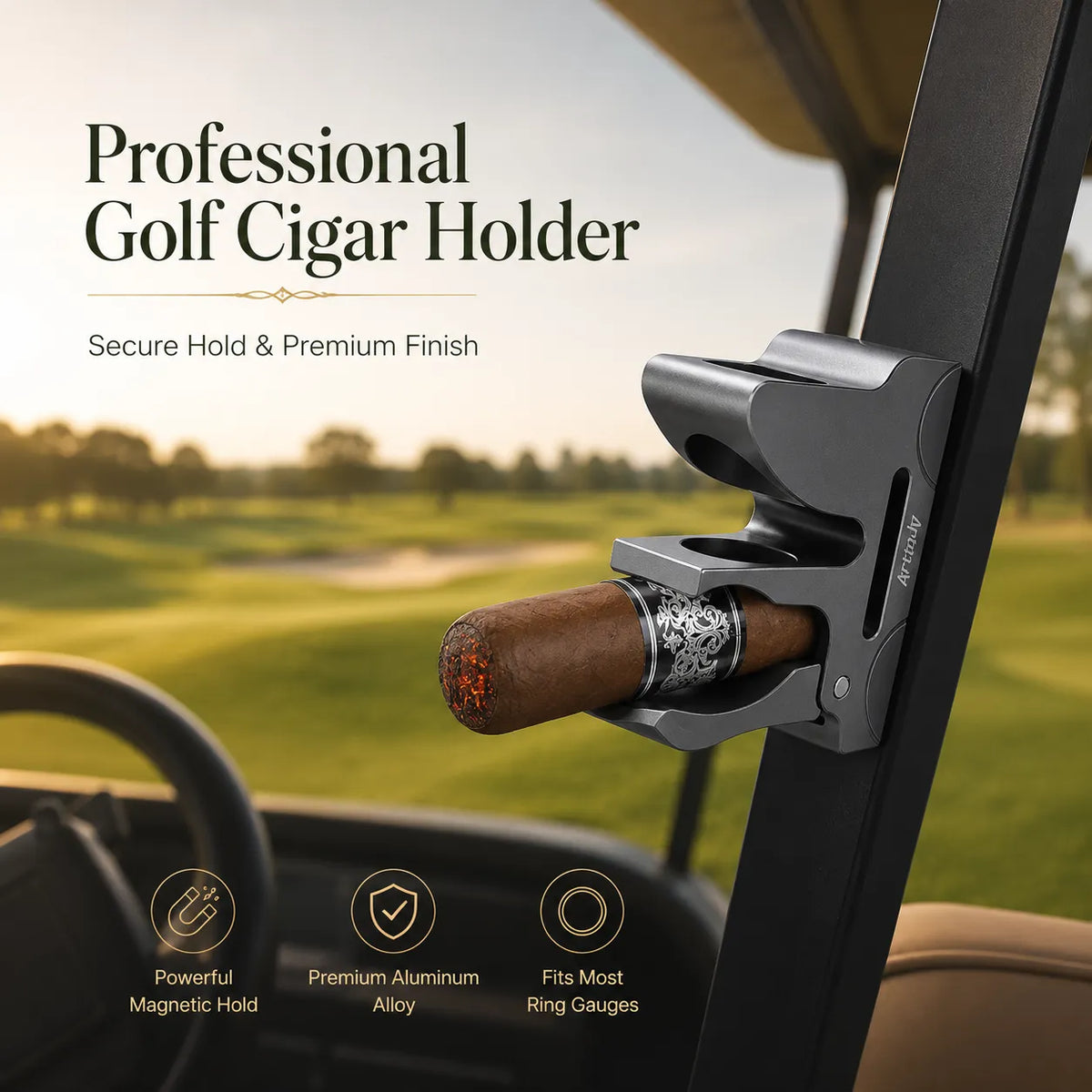 🔥Universal Magnetic Golf Cart Cigar Clip - Hands-Free Cigar Holder for Golfers, Strong Magnet Mount